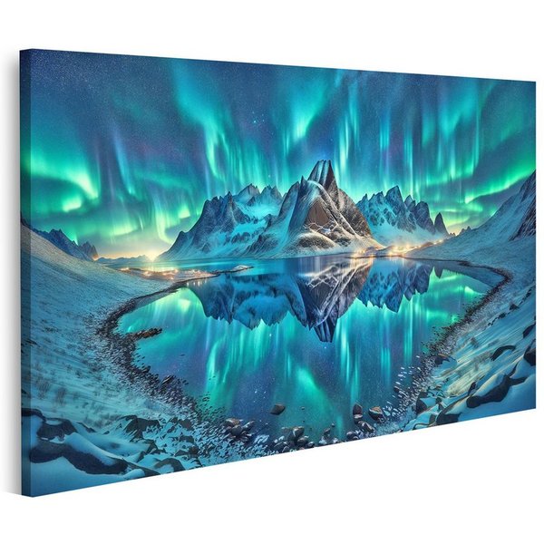 islandburner Leinwandbild Polarlichter über Nachtlandschaft atemberaubend Aurora Borealis