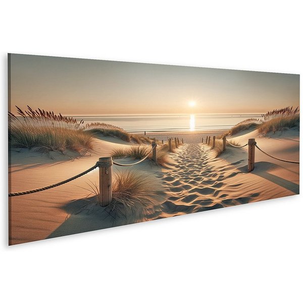 islandburner Leinwandbild Strand goldene Stunde Weg durch Sand Fußabdrücke