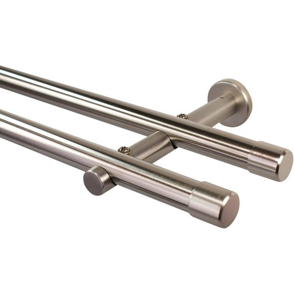 iso-design Gardinenstange 20 mm 2-läufig Farbe Edelstahl Endstück Kappe zur Wandmontage, Ø 20 mm, 2-läufig, Fixmaß, mit Bohren, verschraubt, Metall, Rohr aus Ed