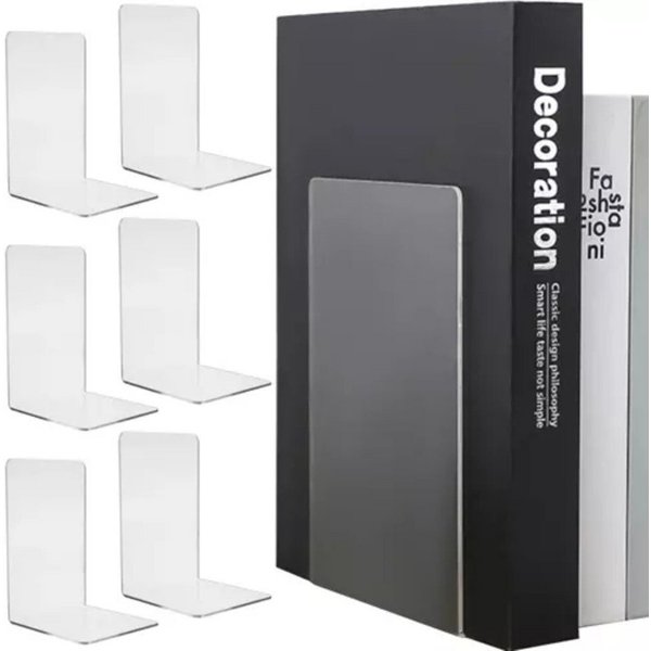 ISO TRADE Buchstütze Buchstütze 6er Set (Bücherhalter Organisator Regal, 6 St., Glasklares Acryl möbelschonend), Buchstütze aus Acryl