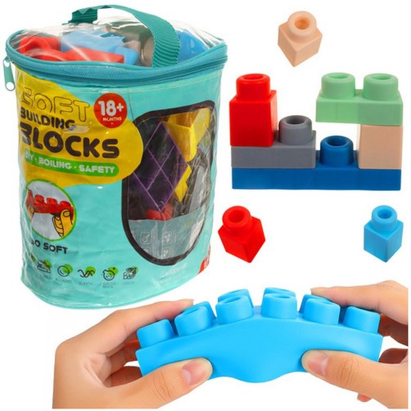 ISO TRADE Gummibausteine Kreativ-Sensorikblöcke Spielbausteine, (Spar-Set, 30 St., Entwicklung), Flexible Bausteine aus angenehmem Material mit abgerundeten Kan