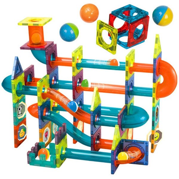 ISO TRADE Kugelbahn Magnetische Bausteine 3D, (Spar-Set, kompatibel), Flächige und räumliche Strukturen sowie dynamische Kugelbahnen