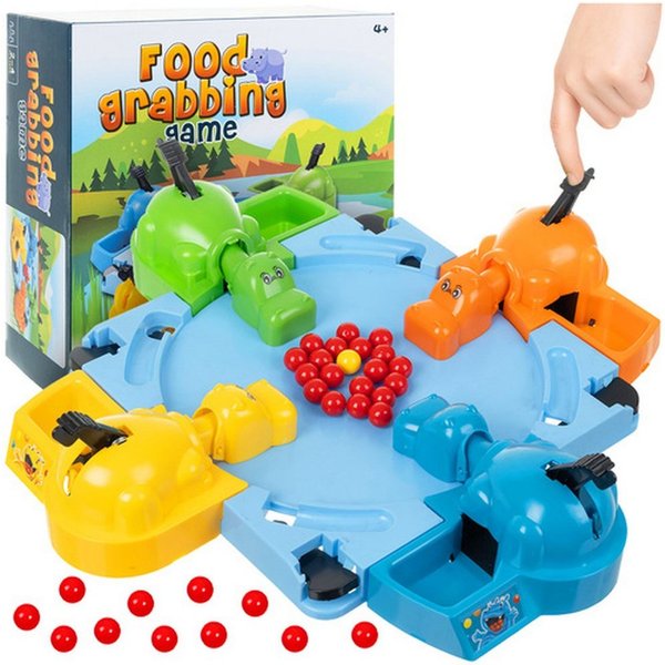 ISO TRADE Spiel Arcade-Spiel Hungry Hippos, Familienspiel, Fördert Reflexe, Konzentration und Hand-Auge-Koordination