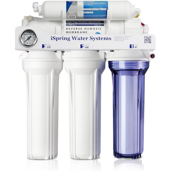 iSpring Wasserfilter RCC1D 5-Stufen RO/DI-System, 568 L/Tag, tanklos, 0-1 TDS, für Aquarien & Labore