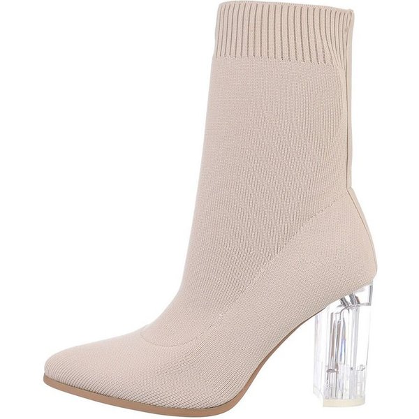 Ital-Design Damen Abendschuhe Elegant High-Heel-Stiefelette (84338436) Blockabsatz High-Heel Stiefeletten in Beige