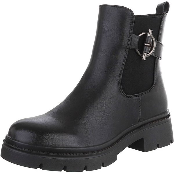 Ital-Design Damen Chelsea Boot mit Blockabsatz und Elastikeinsatz Plateaustiefelette (92355273) Blockabsatz Stiefeletten in Schwarz