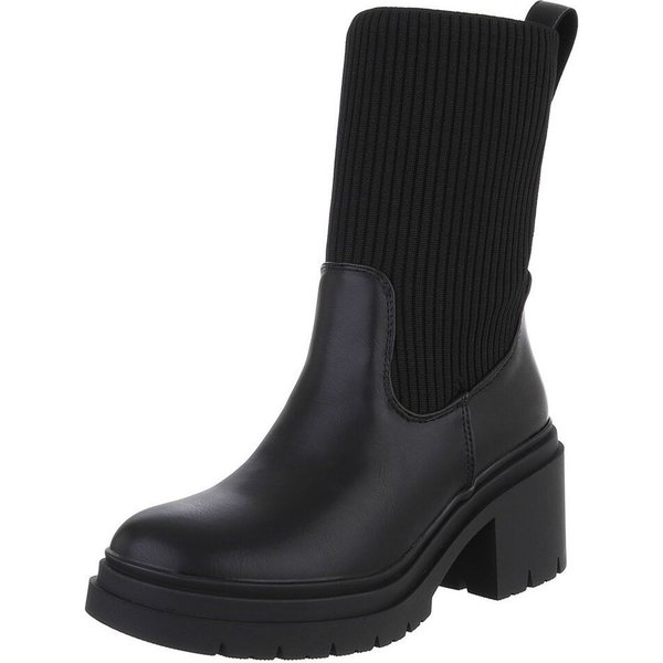 Ital-Design Damen Chelsea Freizeit Plateaustiefelette (88460347) Blockabsatz Stiefeletten in Schwarz