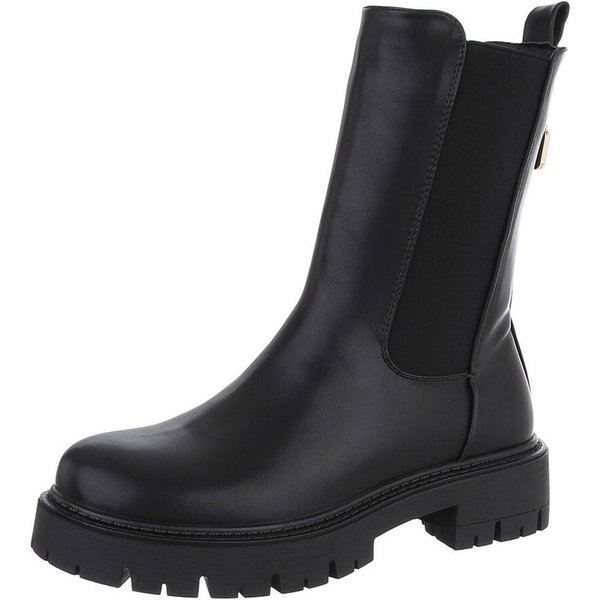 Ital-Design Damen Freizeit Plateaustiefelette (87284035) Blockabsatz Plateaustiefeletten in Schwarz