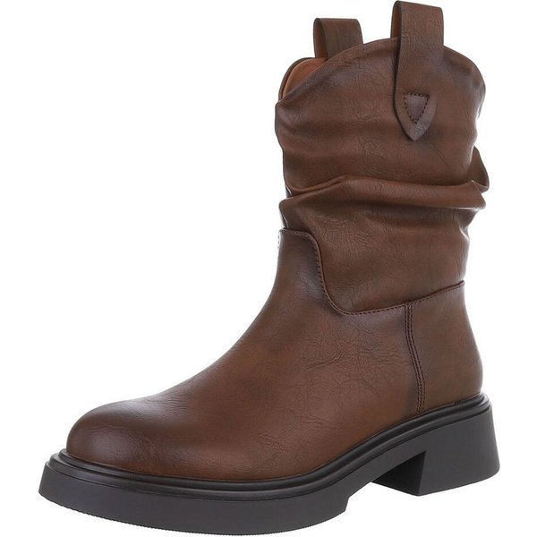 Ital-Design Damen Freizeit Plateaustiefelette (87740204) Blockabsatz Stiefeletten in Braun