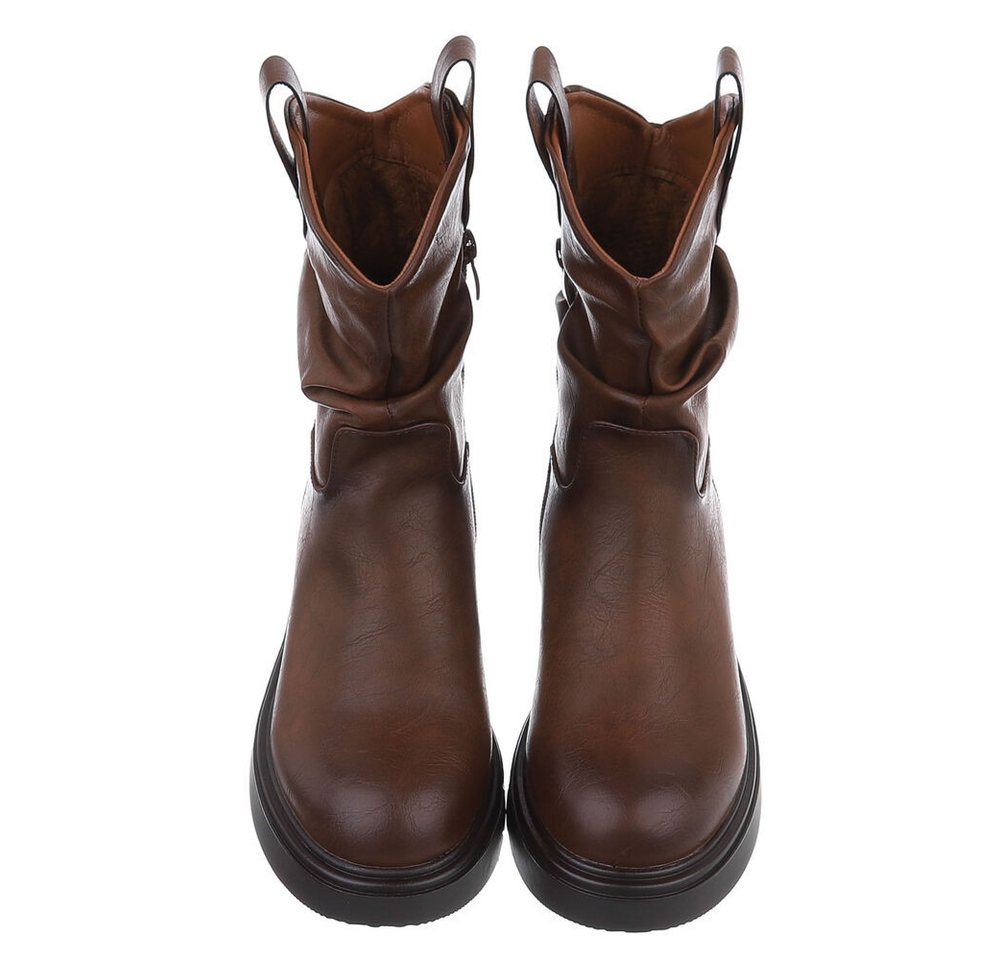Ital-Design Damen Freizeit Plateaustiefelette (87740204) Blockabsatz Stiefeletten in Braun – Bild 4 von 5