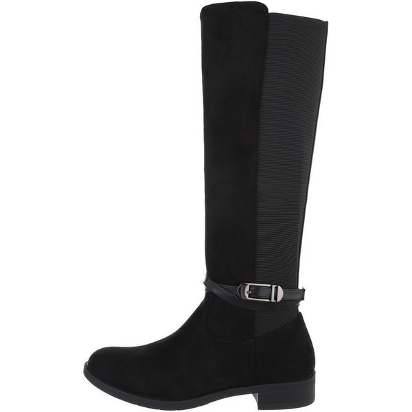 Ital-Design Damen Freizeit Stiefel Blockabsatz Flache Stiefel in Schwarz