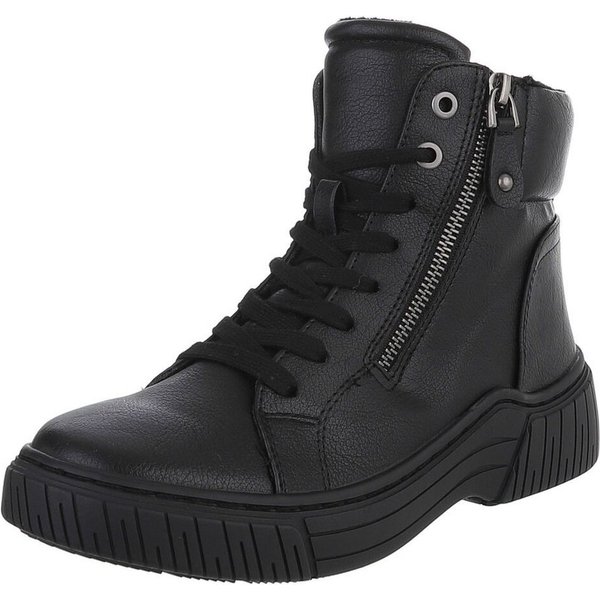 Ital-Design Damen Halbschuh mit Reißverschluss und Schnürung Schnürstiefelette (90598700) Flach Stiefeletten in Schwarz