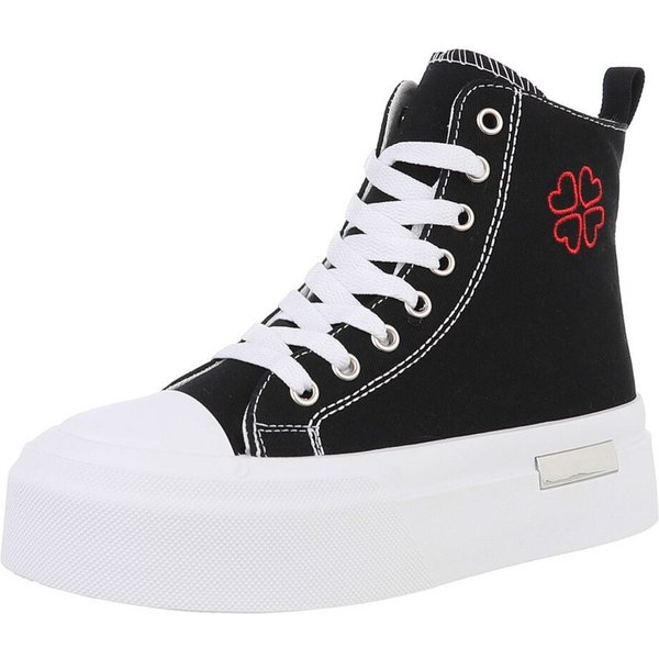 Ital-Design Damen High-Top Freizeit Sneakerboots (88671562) Keilabsatz/Wedge Sneakers High in Schwarz