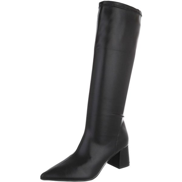 Ital-Design Damen Langschaftstiefel mit Blockabsatz, knielang Stiefel (92214190) Blockabsatz Stiefel in Schwarz