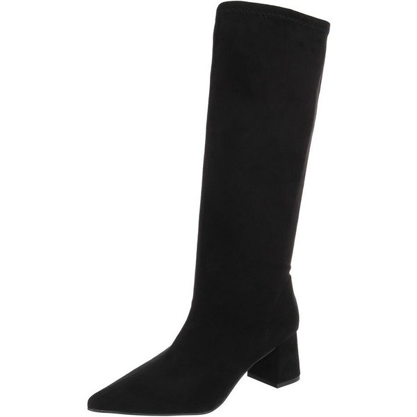 Ital-Design Damen Langschaftstiefel mit Blockabsatz, knielang Stiefel (92214210) Blockabsatz Stiefel in Schwarz