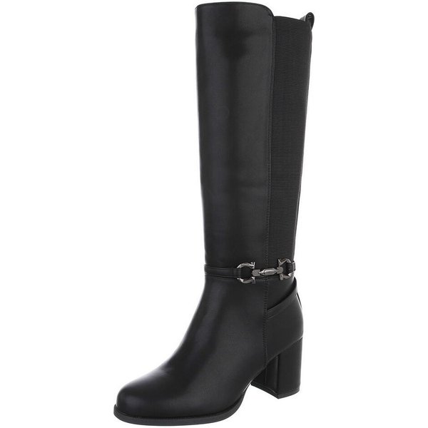 Ital-Design Damen Langschaftstiefel mit Blockabsatz und Zierdetail Stiefel (92299843) Blockabsatz Stiefel in Schwarz