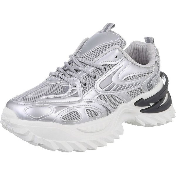 Ital-Design Damen Low-Top Freizeit Sneaker (88519532) Keilabsatz/Wedge Sneakers Low in Silber