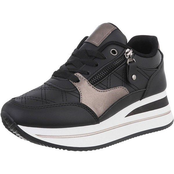 Ital-Design Damen Low-Top Freizeit Sneaker (88671434) Keilabsatz/Wedge Sneakers Low in Schwarz