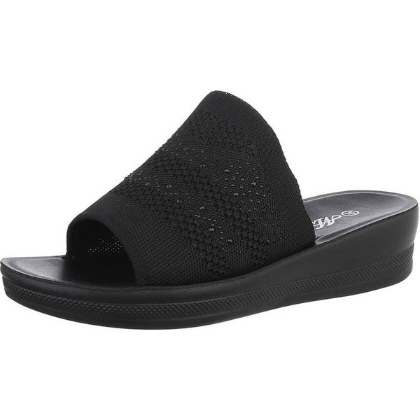 Ital-Design Damen Mules Freizeit Pantolette (86527305) Keilabsatz/Wedge Keilsandaletten in Schwarz