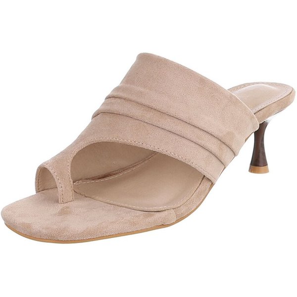 Ital-Design Damen Mules mit Absatz und gerafftem Design Zehentrenner (91849522) Pfennig-/Stilettoabsatz Sandalen & Sandaletten in Hellbraun