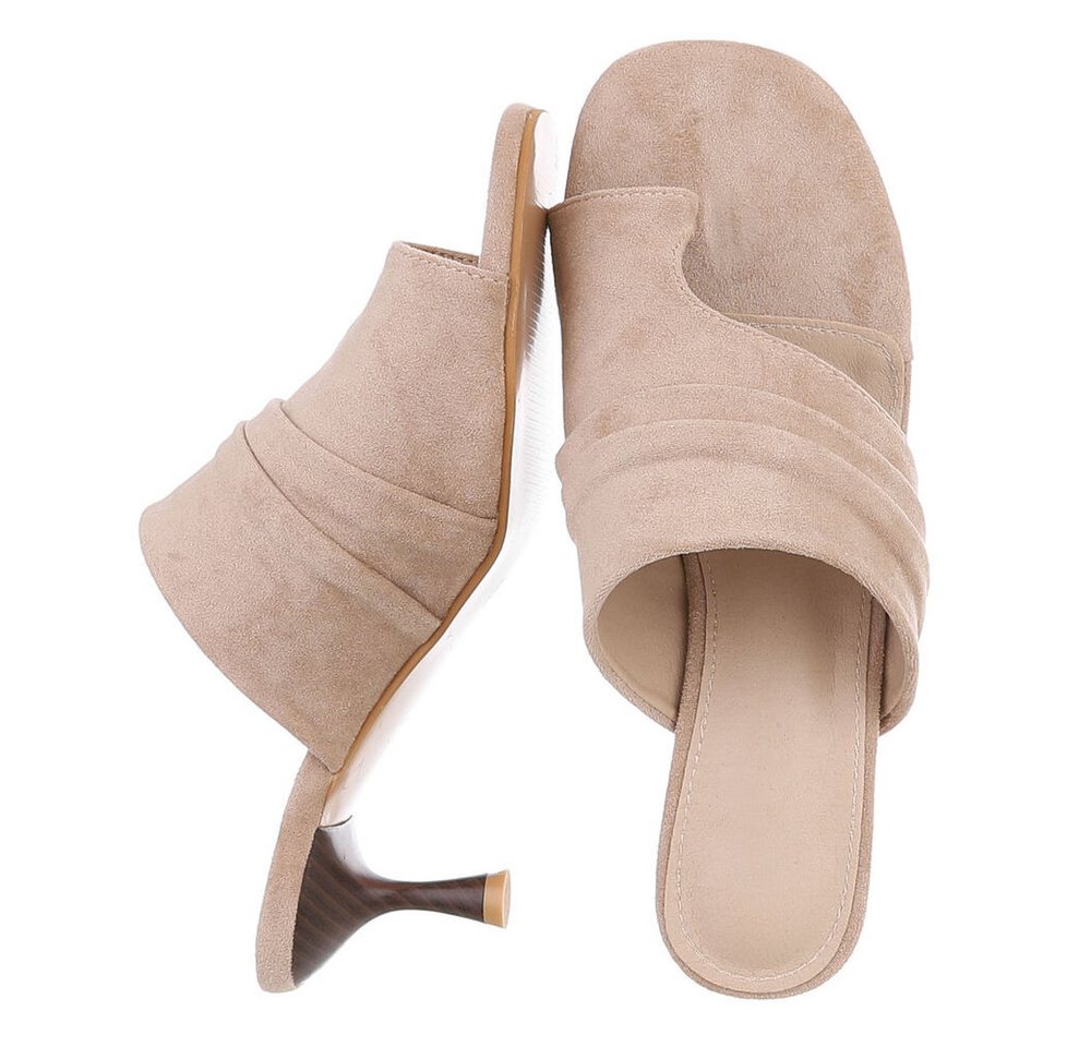 Ital-Design Damen Mules mit Absatz und gerafftem Design Zehentrenner (91849522) Pfennig-/Stilettoabsatz Sandalen & Sandaletten in Hellbraun – Bild 2 von 5