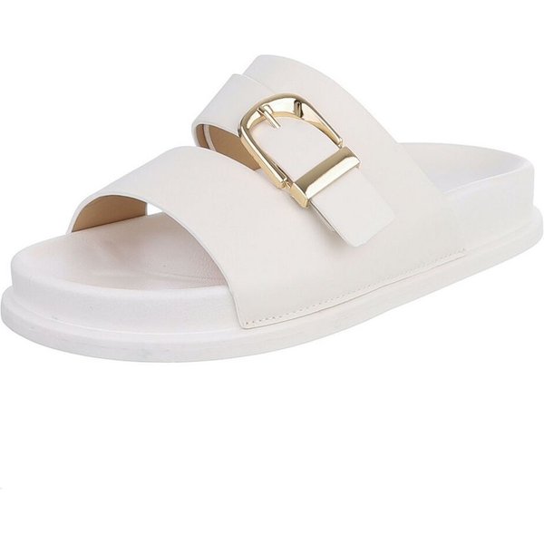 Ital-Design Damen Pantolette mit Schnalle, bequem und modern Pantolette (91971083) Flach Pantoletten in Weiß