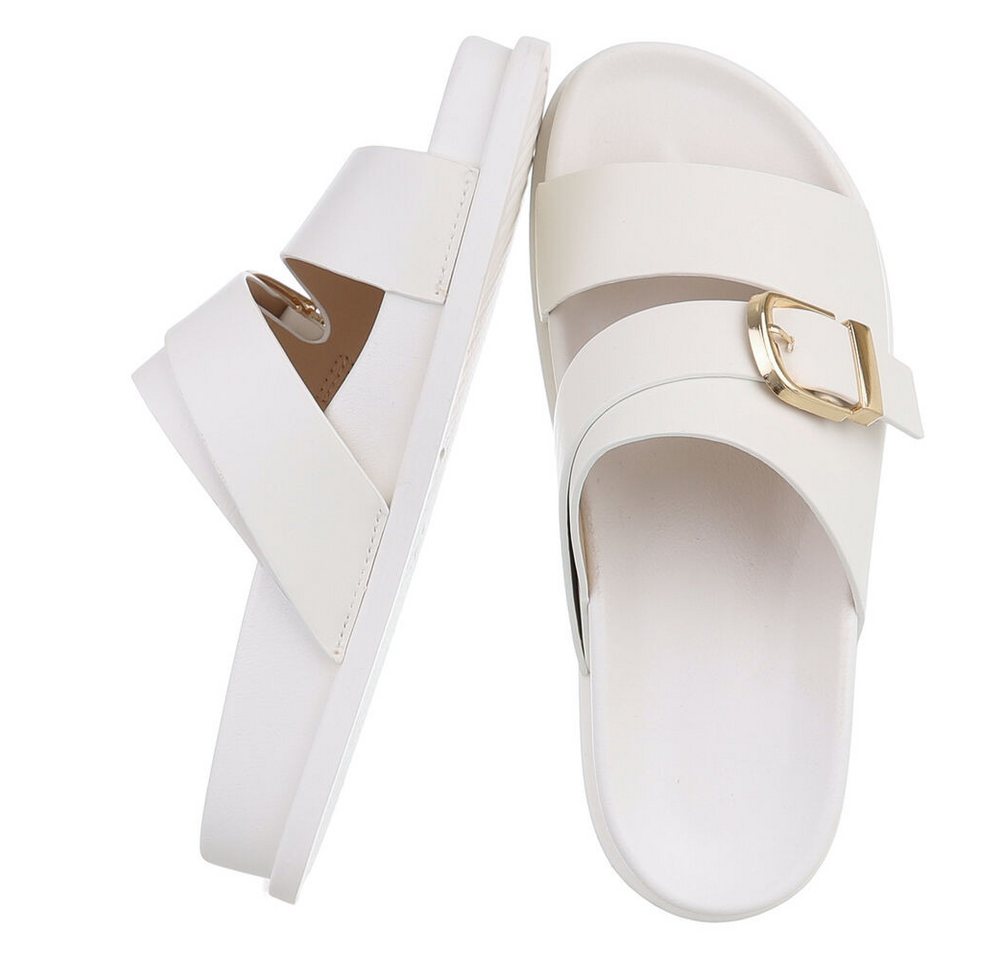 Ital-Design Damen Pantolette mit Schnalle, bequem und modern Pantolette (91971083) Flach Pantoletten in Weiß – Bild 2 von 5