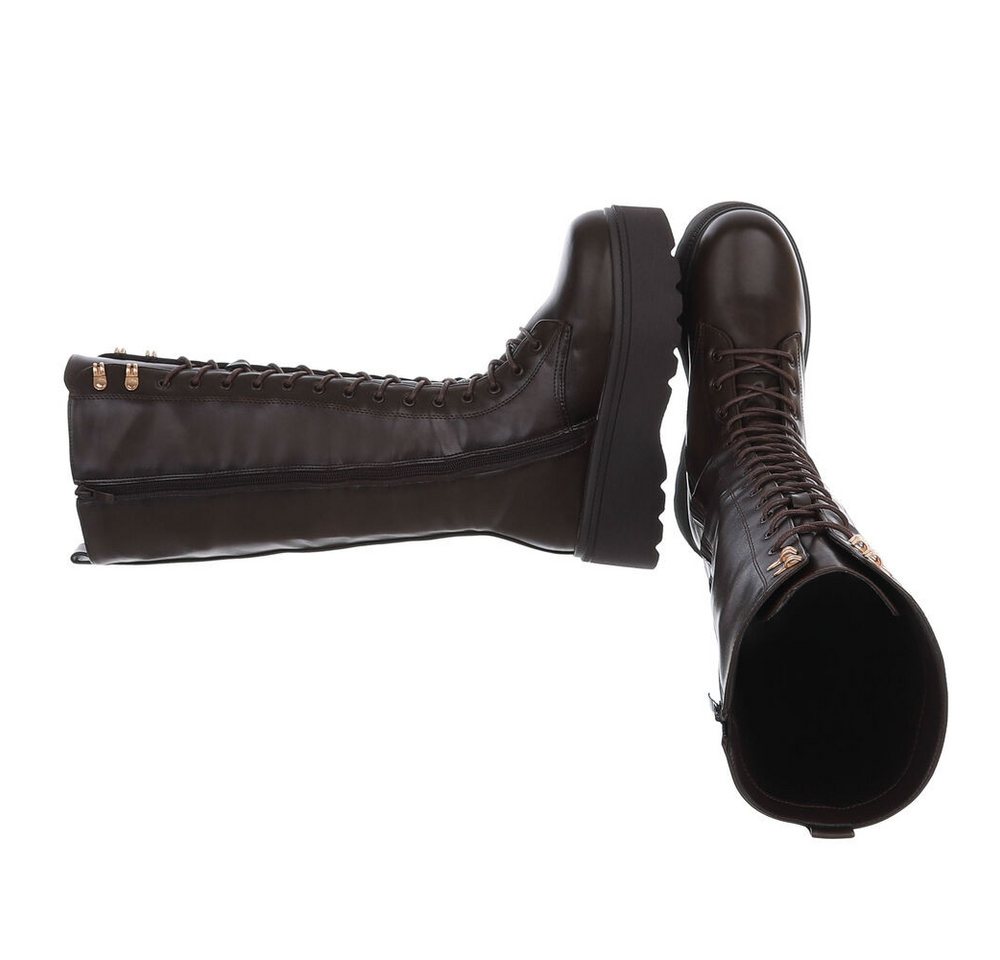 Ital-Design Damen Schnürschuhe Biker Plateaustiefel (92678775) Flach Stiefel in Braun – Bild 2 von 5