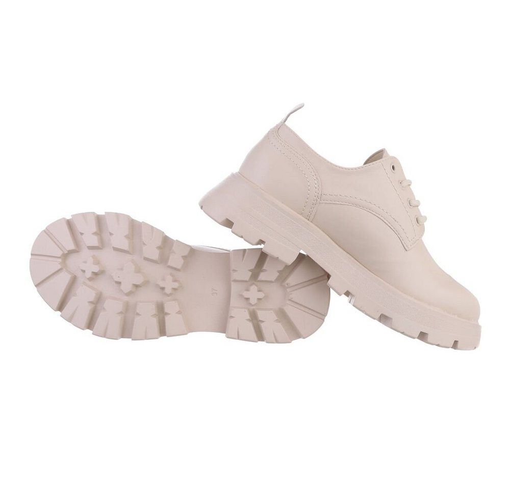 Ital-Design Damen Schnürschuhe Freizeit Schnürschuh Blockabsatz Schnürer in Beige – Bild 2 von 4