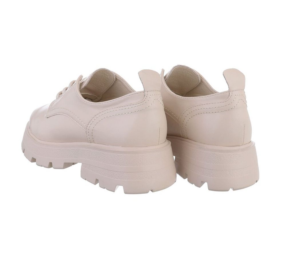 Ital-Design Damen Schnürschuhe Freizeit Schnürschuh Blockabsatz Schnürer in Beige – Bild 3 von 4