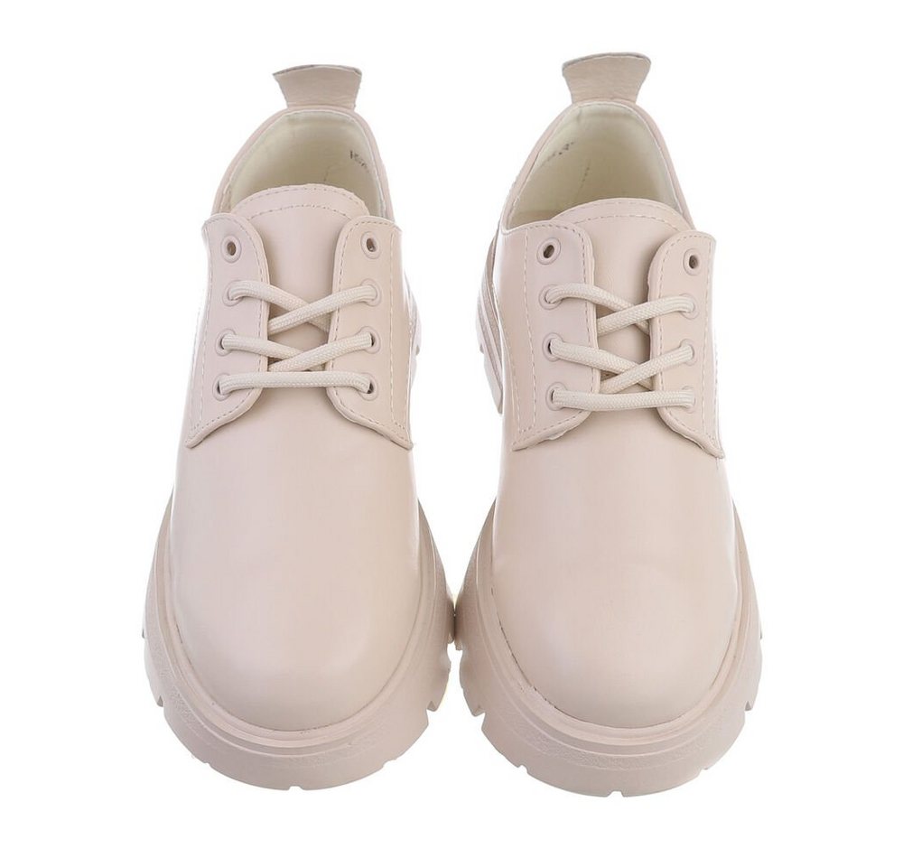 Ital-Design Damen Schnürschuhe Freizeit Schnürschuh Blockabsatz Schnürer in Beige – Bild 4 von 4