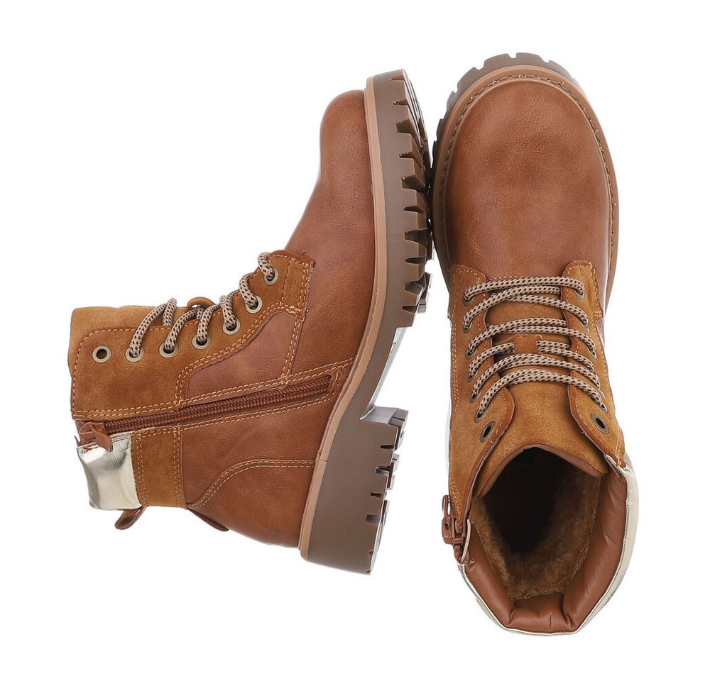 Ital-Design Damen Schnürschuhe Freizeit Stiefelette (87531901) Blockabsatz Schnürstiefeletten in Camel – Bild 2 von 5