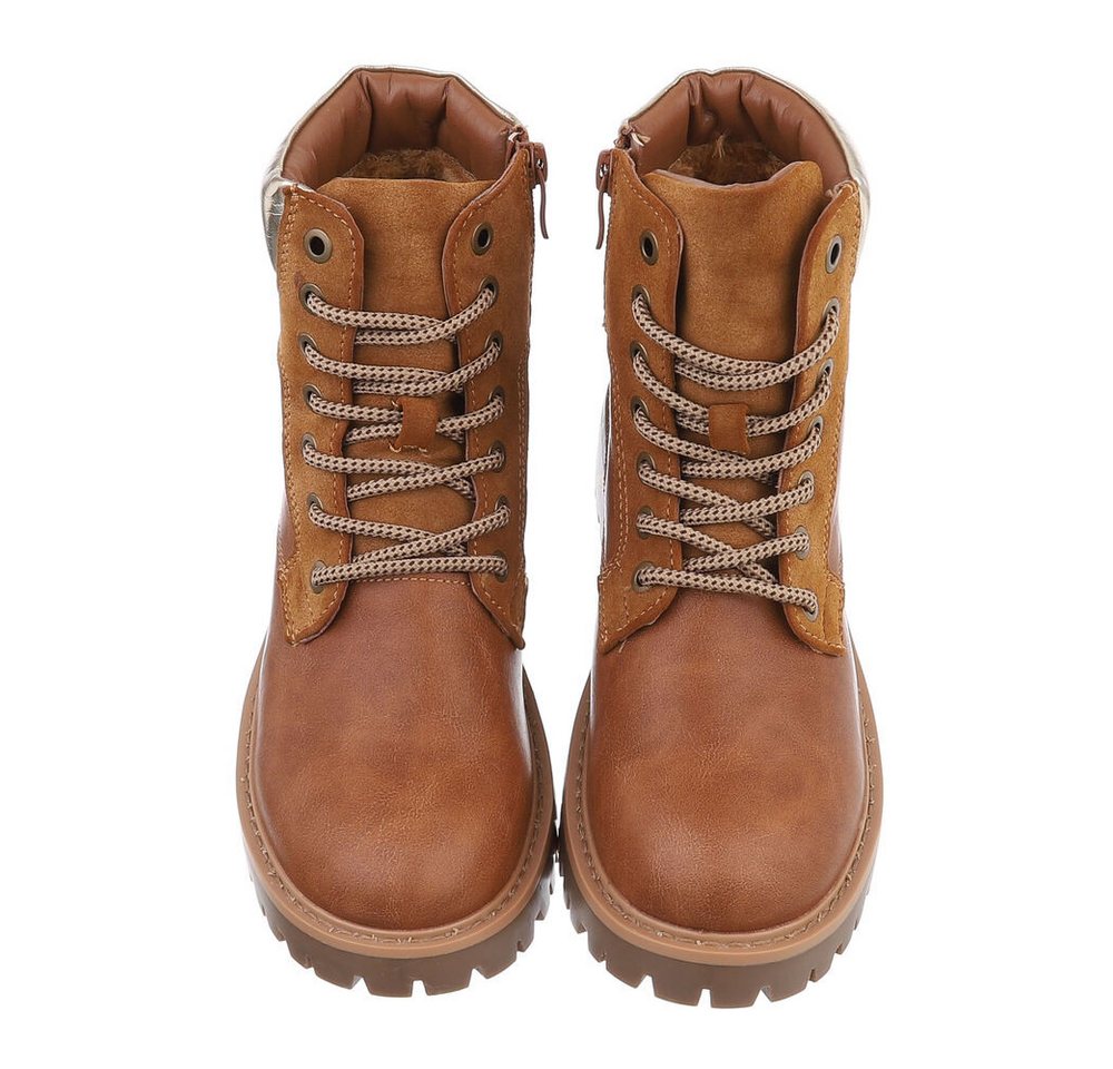 Ital-Design Damen Schnürschuhe Freizeit Stiefelette (87531901) Blockabsatz Schnürstiefeletten in Camel – Bild 4 von 5