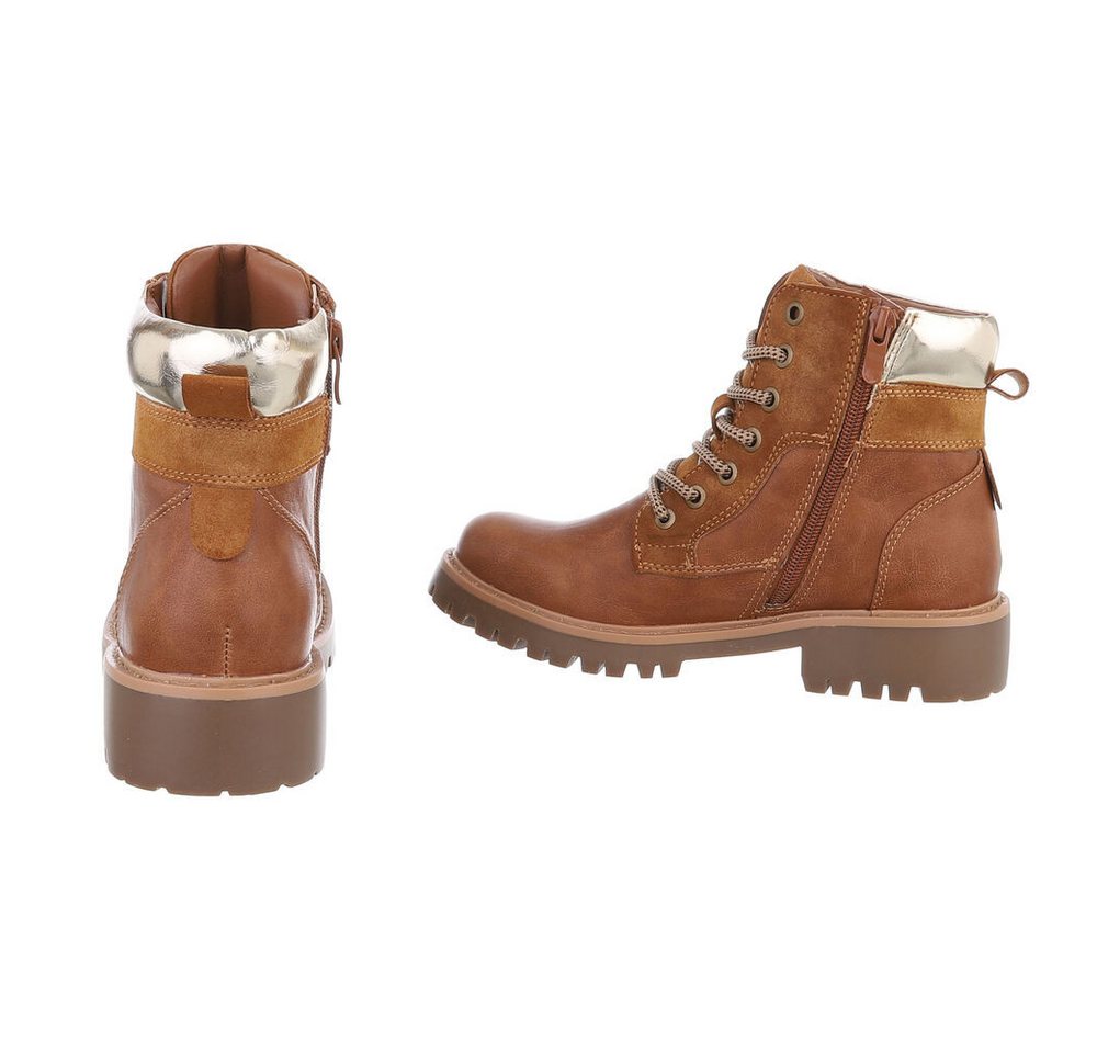 Ital-Design Damen Schnürschuhe Freizeit Stiefelette (87531901) Blockabsatz Schnürstiefeletten in Camel – Bild 5 von 5
