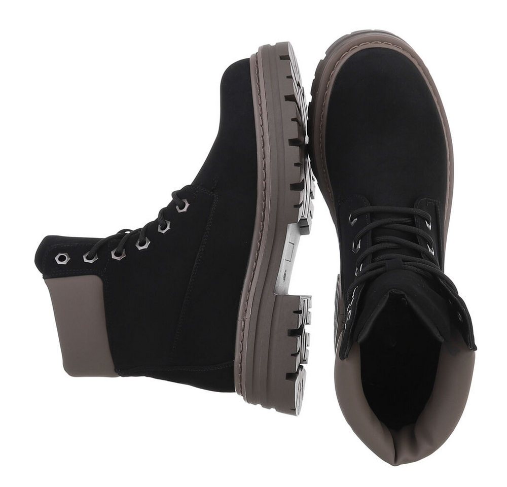 Ital-Design Damen Schnürschuhe Freizeit Stiefelette (87740351) Blockabsatz Plateaustiefeletten in Schwarz – Bild 2 von 5