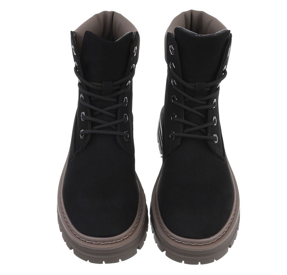 Ital-Design Damen Schnürschuhe Freizeit Stiefelette (87740351) Blockabsatz Plateaustiefeletten in Schwarz – Bild 4 von 5