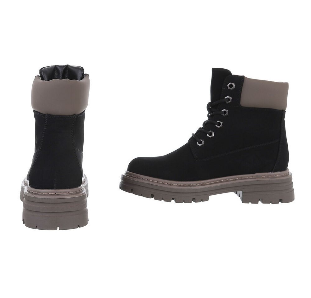 Ital-Design Damen Schnürschuhe Freizeit Stiefelette (87740351) Blockabsatz Plateaustiefeletten in Schwarz – Bild 5 von 5