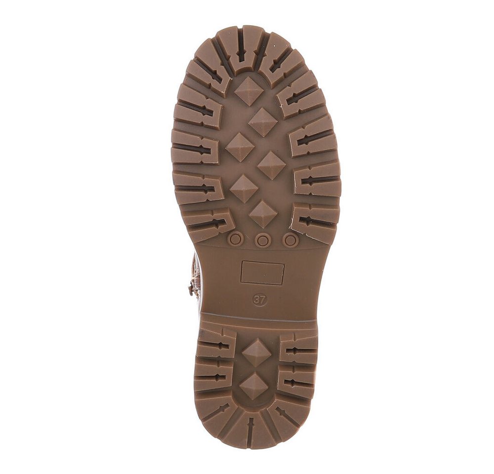 Ital-Design Damen Schnürschuhe Freizeit Stiefelette (87531893) Blockabsatz Schnürstiefeletten in Khaki – Bild 3 von 5