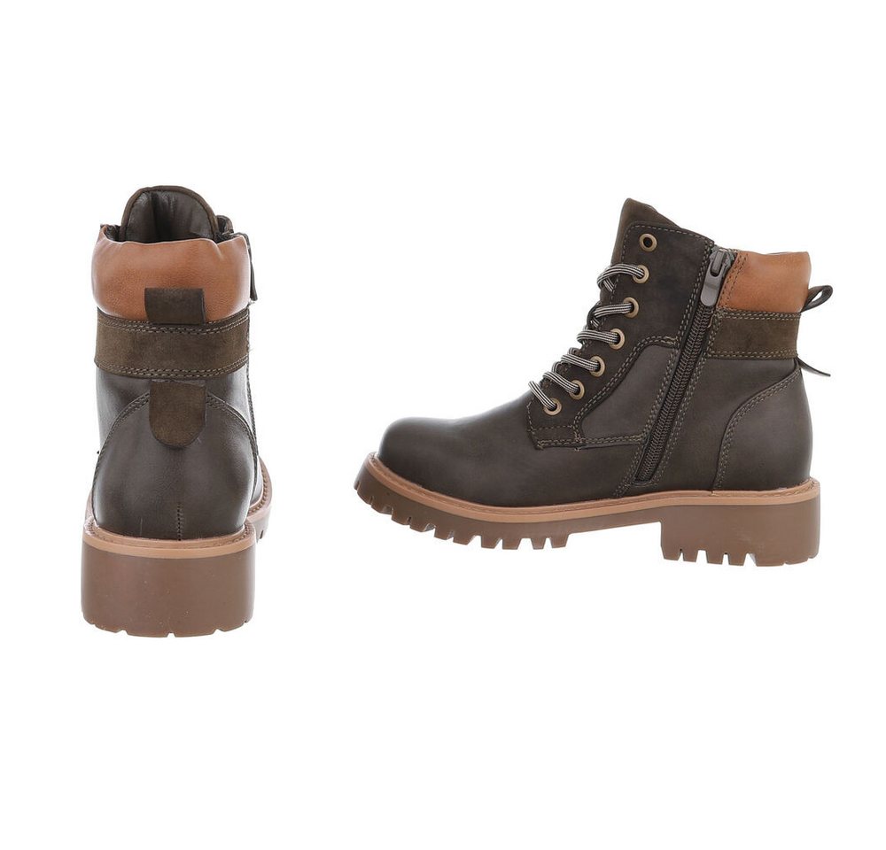 Ital-Design Damen Schnürschuhe Freizeit Stiefelette (87531893) Blockabsatz Schnürstiefeletten in Khaki – Bild 5 von 5