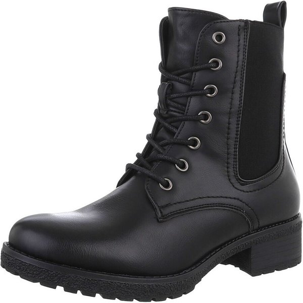 Ital-Design Damen Schnürschuhe Freizeit Stiefelette (87740313) Blockabsatz Schnürstiefeletten in Schwarz