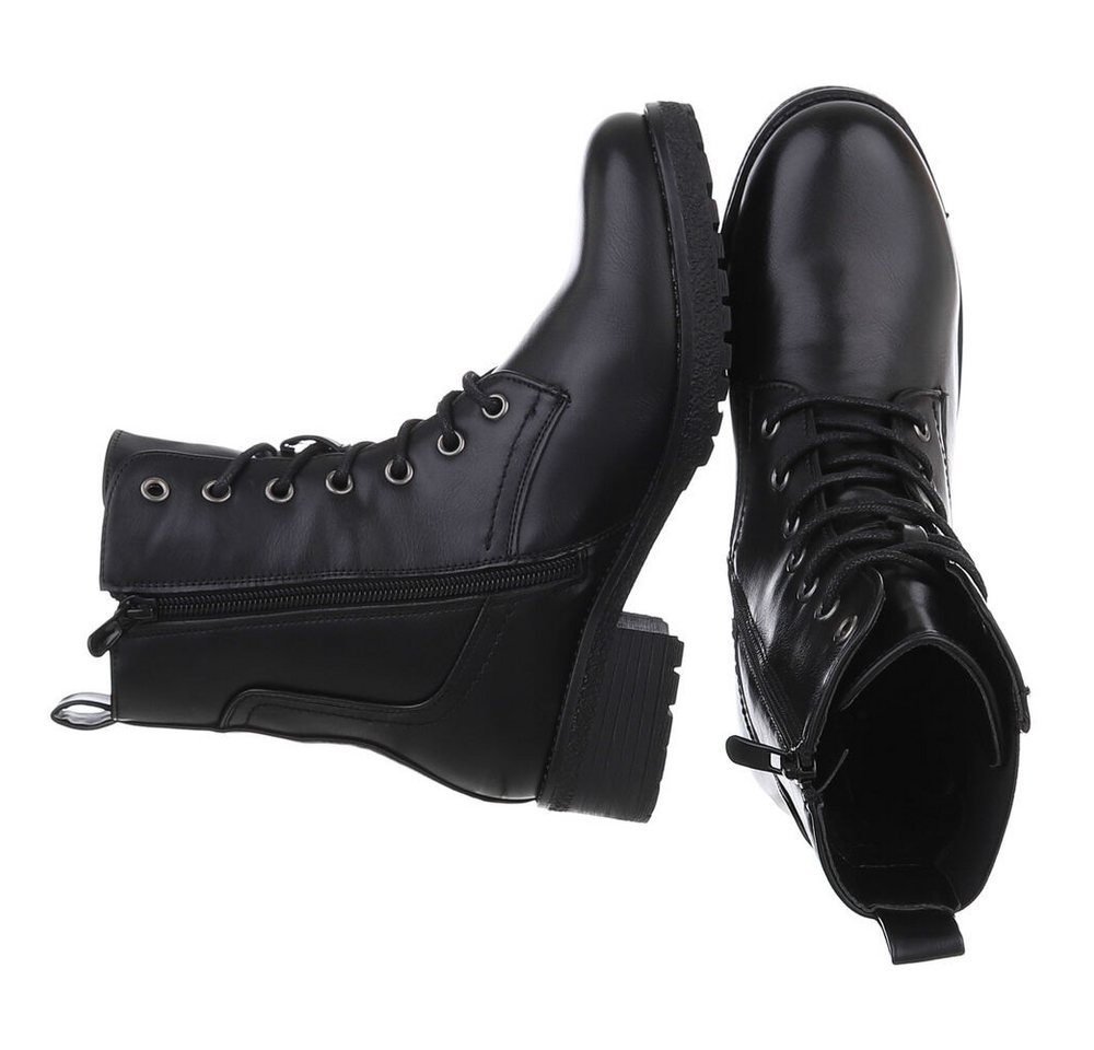 Ital-Design Damen Schnürschuhe Freizeit Stiefelette (87740313) Blockabsatz Schnürstiefeletten in Schwarz – Bild 2 von 5