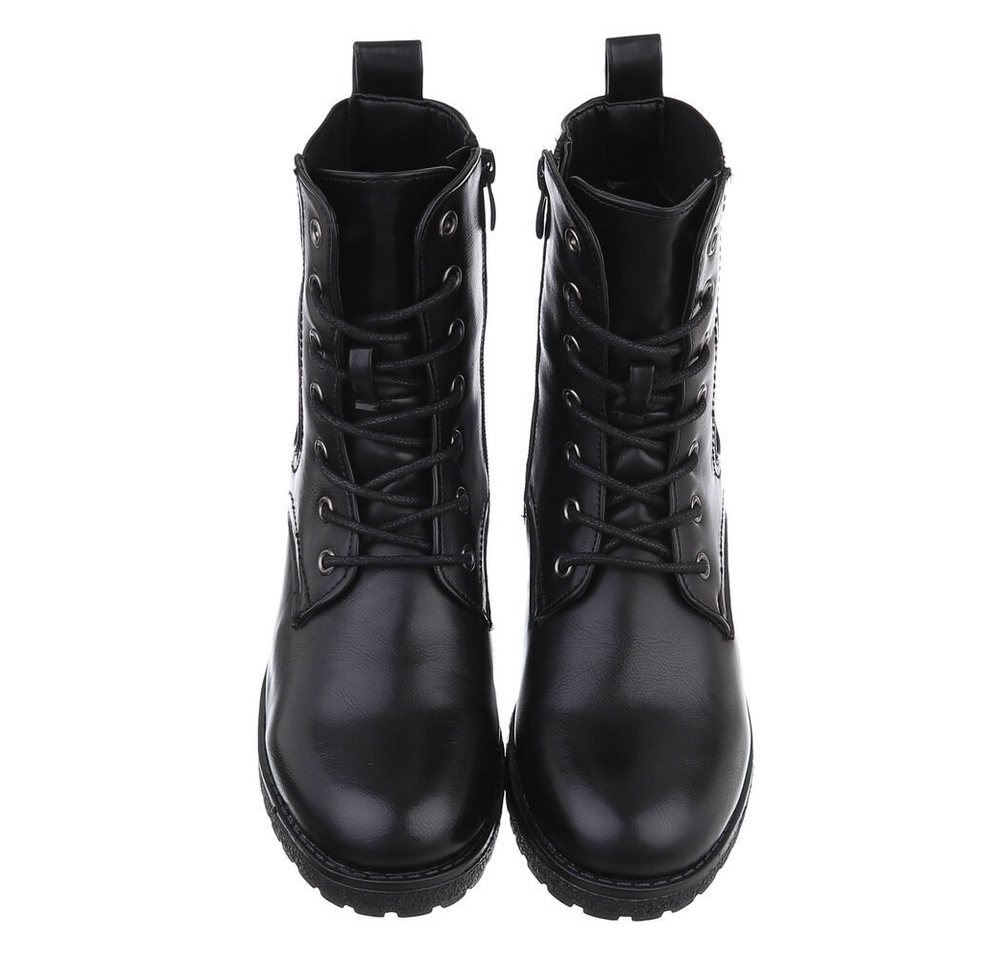 Ital-Design Damen Schnürschuhe Freizeit Stiefelette (87740313) Blockabsatz Schnürstiefeletten in Schwarz – Bild 4 von 5