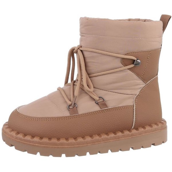 Ital-Design Damen Snowboots Freizeit Snowboots Flach Schnürstiefeletten in Hellbraun