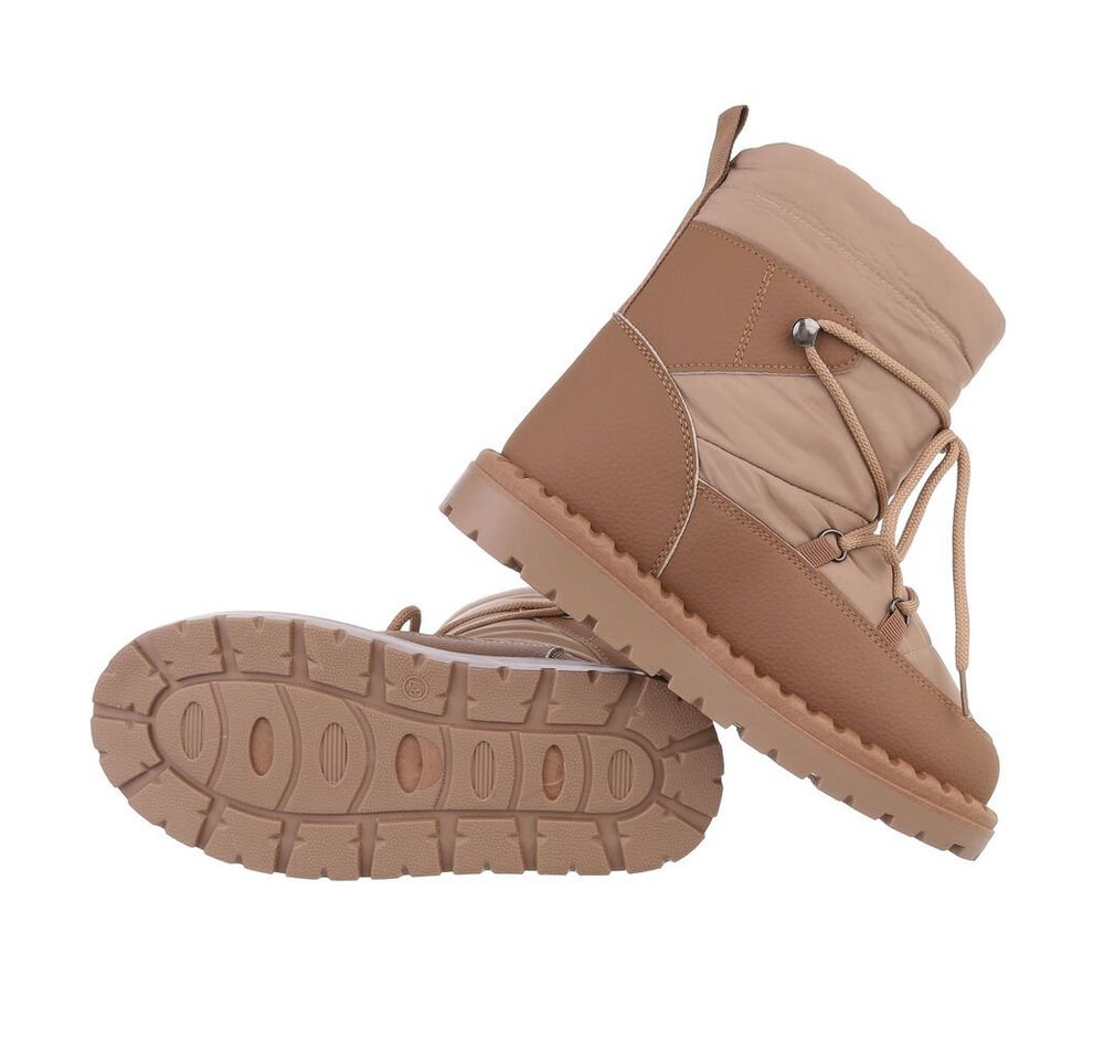 Ital-Design Damen Snowboots Freizeit Snowboots Flach Schnürstiefeletten in Hellbraun – Bild 2 von 4