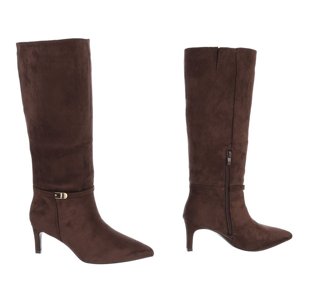 Ital-Design Damen Stiefelette mit Absatz und gerafftem Schaft Stiefel (92392270) Pfennig-/Stilettoabsatz Stiefel in Braun – Bild 4 von 5