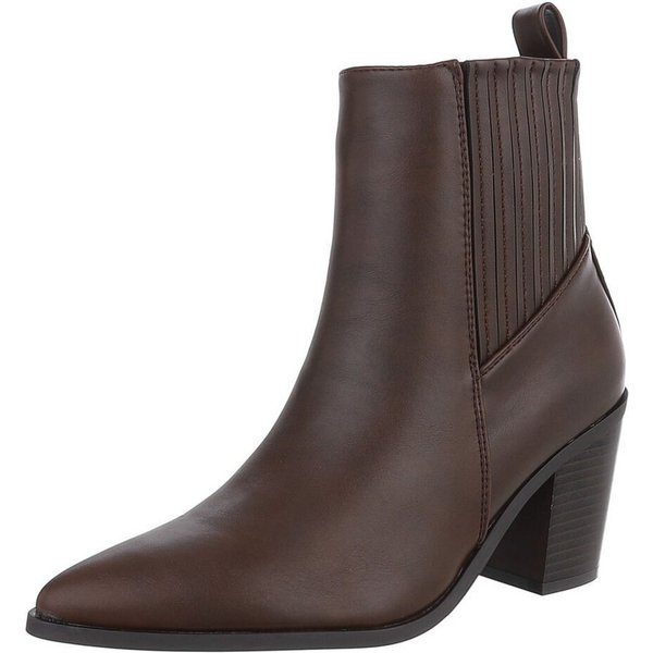 Ital-Design Damen Stiefelette mit Absatz und gerafftem Schaft High-Heel-Stiefelette (92392280) Blockabsatz Stiefeletten in Braun