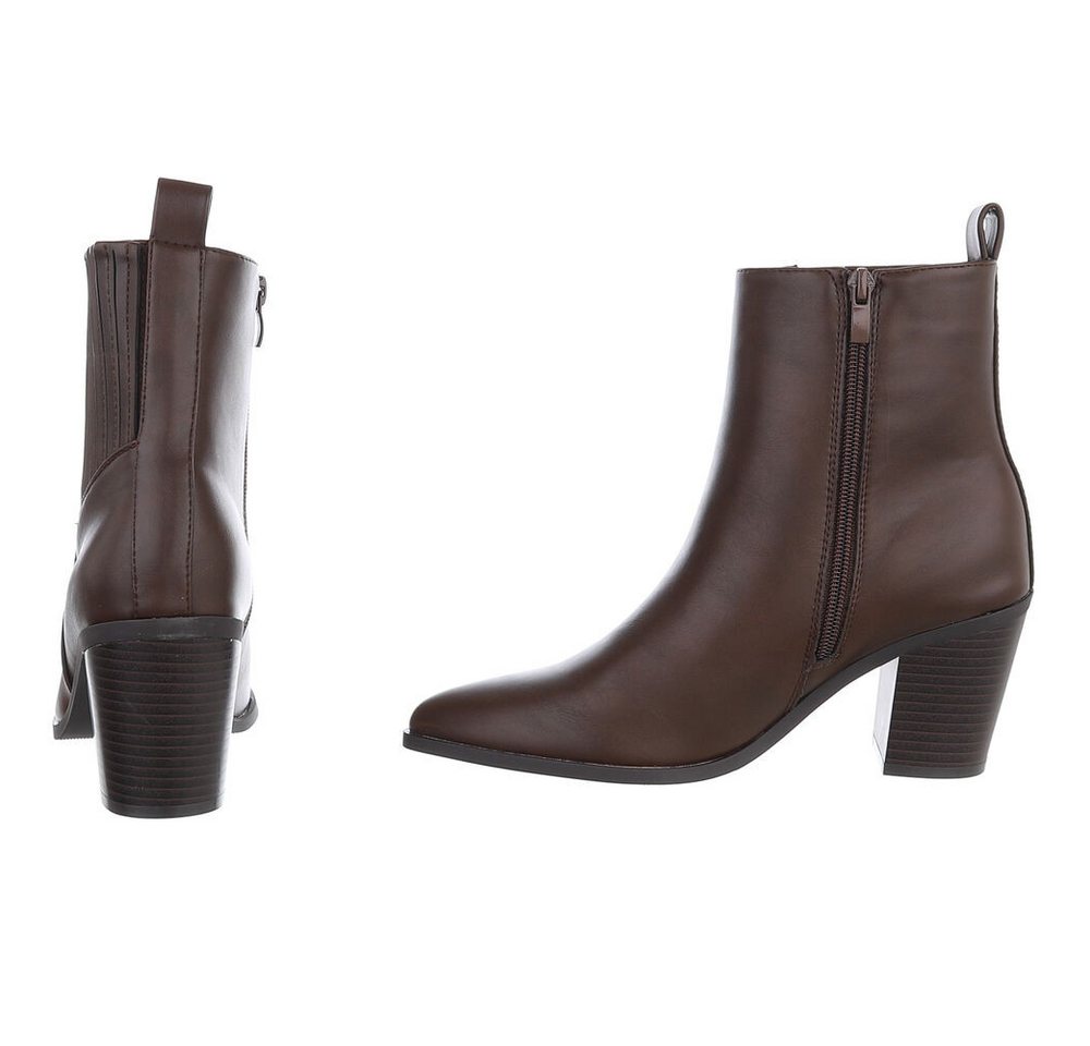 Ital-Design Damen Stiefelette mit Absatz und gerafftem Schaft High-Heel-Stiefelette (92392280) Blockabsatz Stiefeletten in Braun – Bild 5 von 5