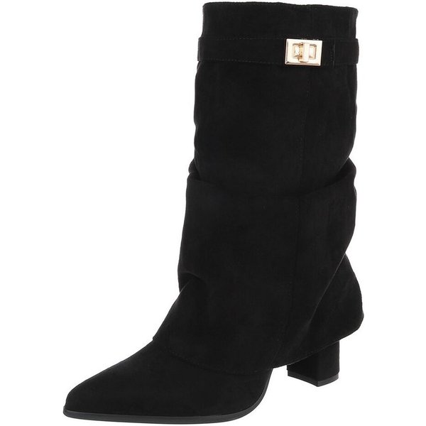 Ital-Design Damen Stiefelette mit Blockabsatz und Schaftumschlag High-Heel-Stiefel (92299603) Blockabsatz Stiefel in Schwarz