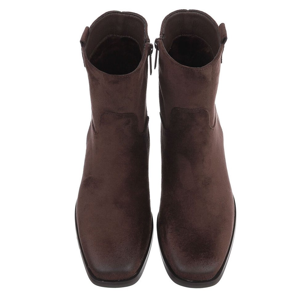 Ital-Design Damen Stiefelette mit Elastikeinsatz und Blockabsatz Stiefelette (92125655) Blockabsatz Flache Stiefeletten in Braun – Bild 4 von 5