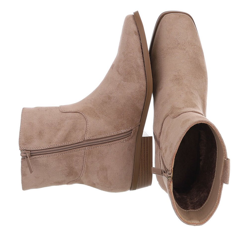 Ital-Design Damen Stiefelette mit Elastikeinsatz und Blockabsatz Stiefelette (92125649) Blockabsatz Flache Stiefeletten in Hellbraun – Bild 2 von 5